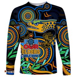 Custom Eels Rugby Aboriginal Art Long Sleeve T-shirt NAIDOC Indigenous Tribal