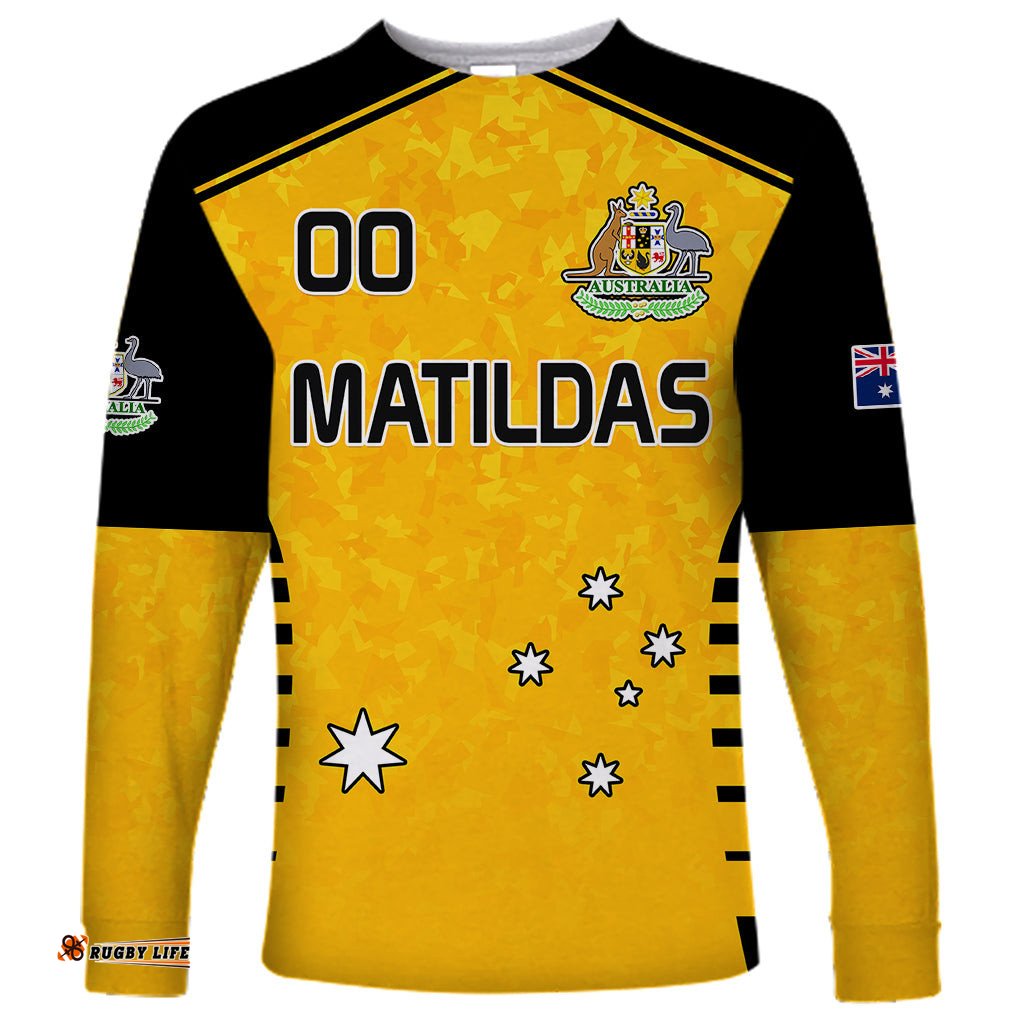 Custom Australia Soccer Long Sleeve T-shirt Matildas Socceroos Black