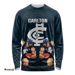 Calrton Football Long Sleeve T-shirt Blues Go Champions Polynesian Indigenous Art
