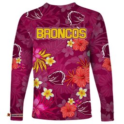Broncos Rugby Long Sleeve T-shirt Beautiful Floral Pattern Spring Summer