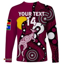 Custom Text And Number Maroons Rugby NAIDOC Long Sleeve T-shirt QLD For Our Elders Indigenous Art