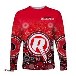 Custom Text and Number Melbourne Renegades Long Sleeve T-shirt Cricket Aboriginal