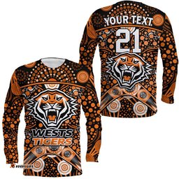 Custom Personalised Wests Tigers Rugby Long Sleeve T-shirt Boomerang Indigenous Dots