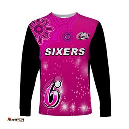 Custom Text and Number Sydney Sixers Long Sleeve T-shirt Cricket Australia Aboriginal