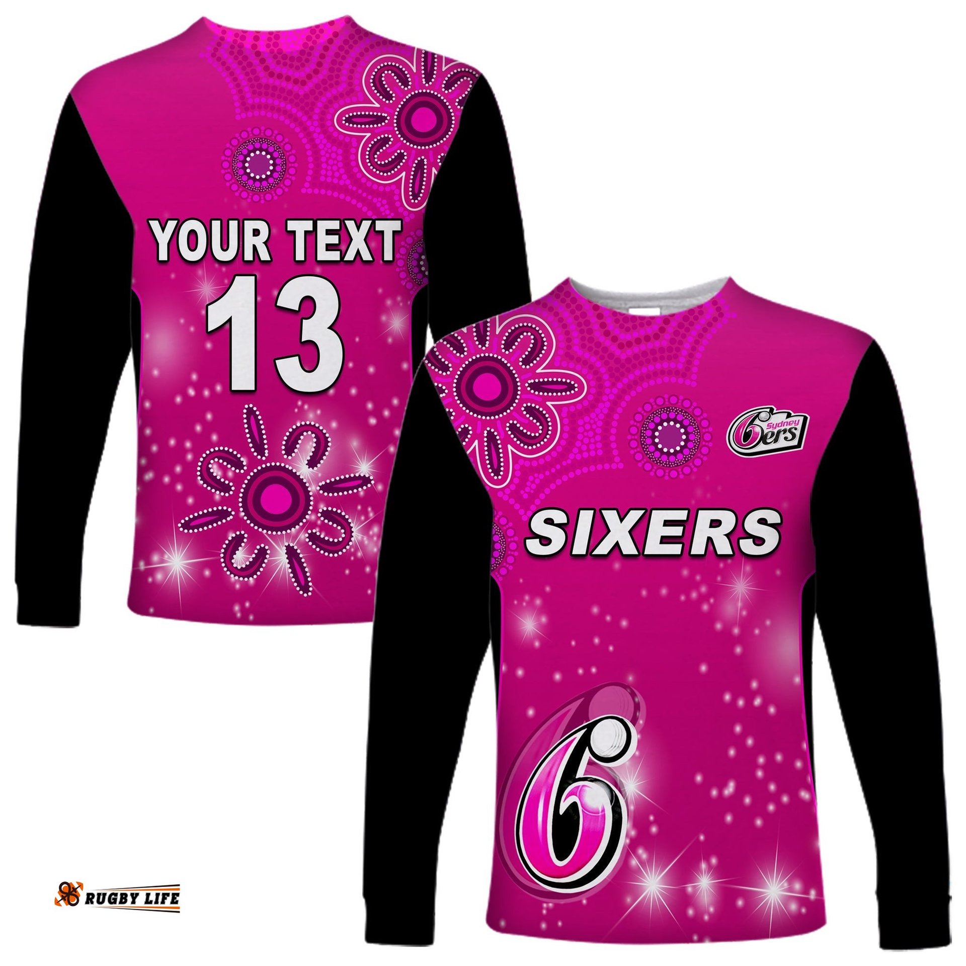 Custom Text and Number Sydney Sixers Long Sleeve T-shirt Cricket Australia Aboriginal