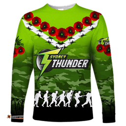 Custom Personalised Sydney Thunder ANZAC Long Sleeve T-shirt Camouflage With Poppy