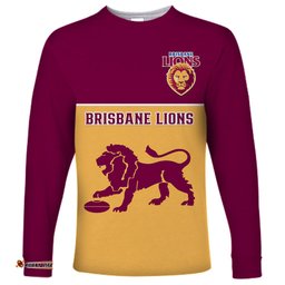 Brisbane Lions Football Long Sleeve T-shirt Sporty Gold Version