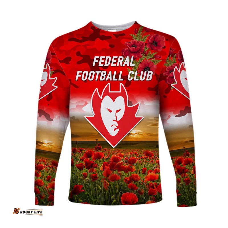 Federal Football Club ANZAC Long Sleeve T-shirt Poppy