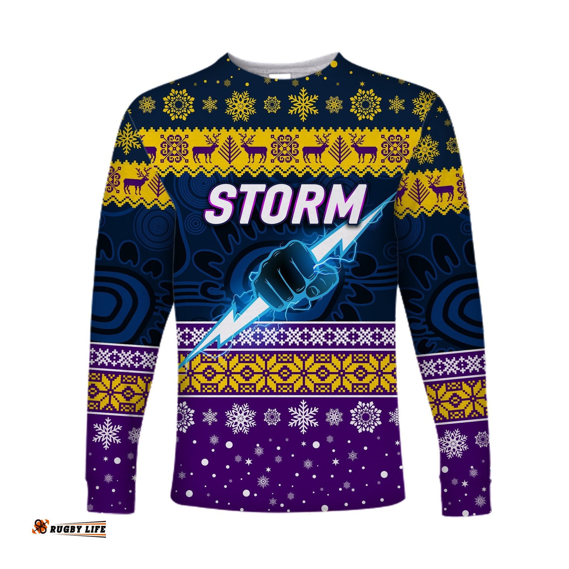 Melbourne Storm Long Sleeve T-shirts Christmas Simple Style Navy