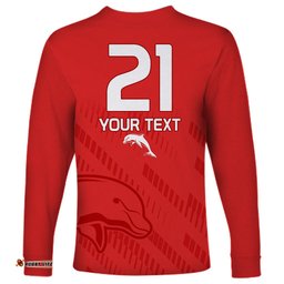 Custom Text And Number NRL Dolphins Rugby Long Sleeve T-shirt Simple Red Style 2023