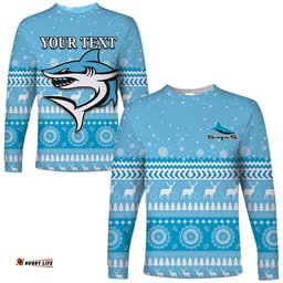 Custom PersonalisedSharks Long Sleeve T-shirt Christmas Cronulla Sutherland