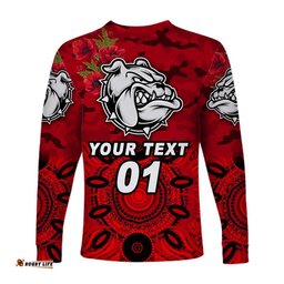 Custom Personalised West Football Club Alice Springs ANZAC Long Sleeve T-shirt The Bloods Indigenous Red