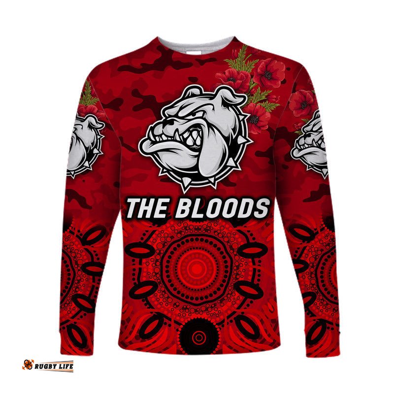 Custom Personalised West Football Club Alice Springs ANZAC Long Sleeve T-shirt The Bloods Indigenous Red