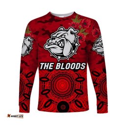 Custom Personalised West Football Club Alice Springs ANZAC Long Sleeve T-shirt The Bloods Indigenous Red