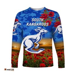 South Alice Football Club Kangaroos ANZAC Long Sleeve T-shirt Poppy