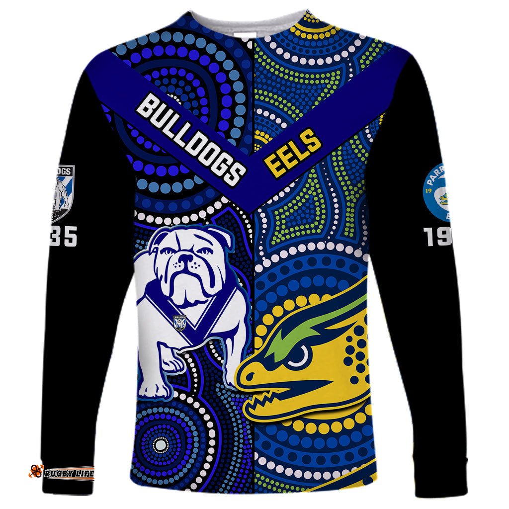 Bulldogs Mix Parramatta Eels Rugby Long Sleeve T-shirt Aboriginal Version