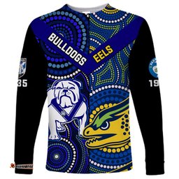 Bulldogs Mix Parramatta Eels Rugby Long Sleeve T-shirt Aboriginal Version