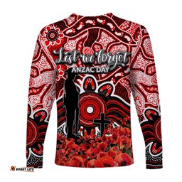 St. George Dragons Long Sleeve T-shirts Anzac Day Poppy Flowers With Aboriginal