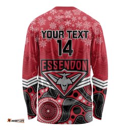 Custom Essendon Football Christmas Long Sleeve T-shirt Merry Xmas Mix Aboriginal Art