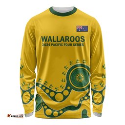 Custom Australia Rugby Long Sleeve T-shirt Go Wallaroos 2024 Pacific Aboriginal Art