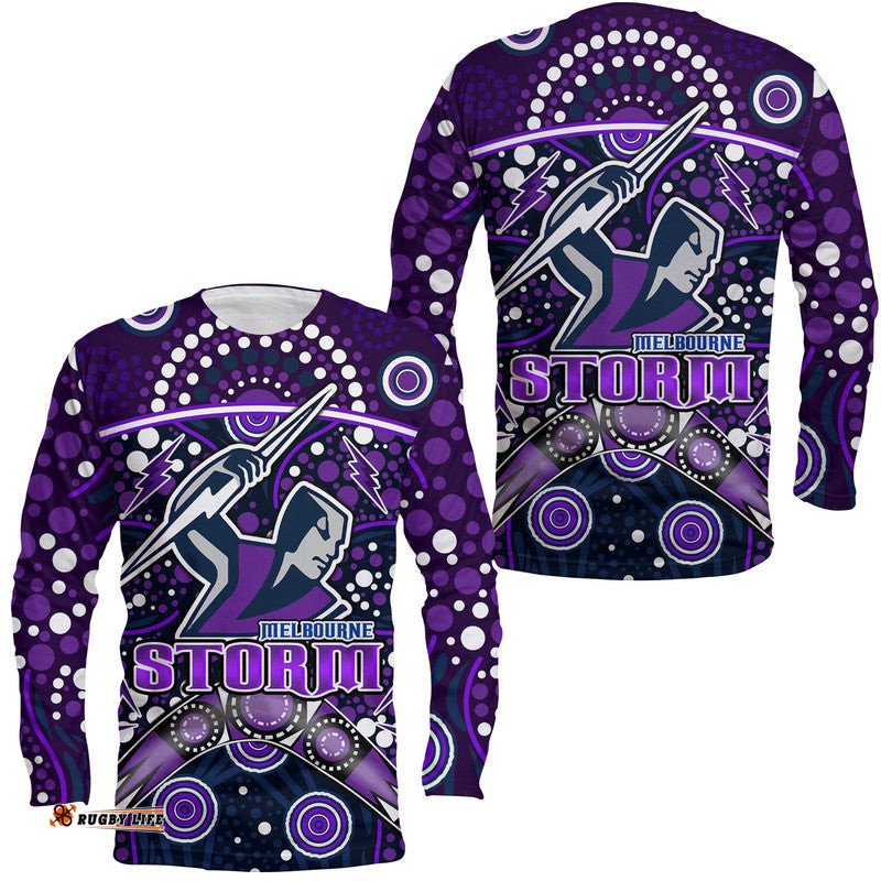 Storm Rugby Long Sleeve T-shirt Melbourne Boomerang Indigenous Dots