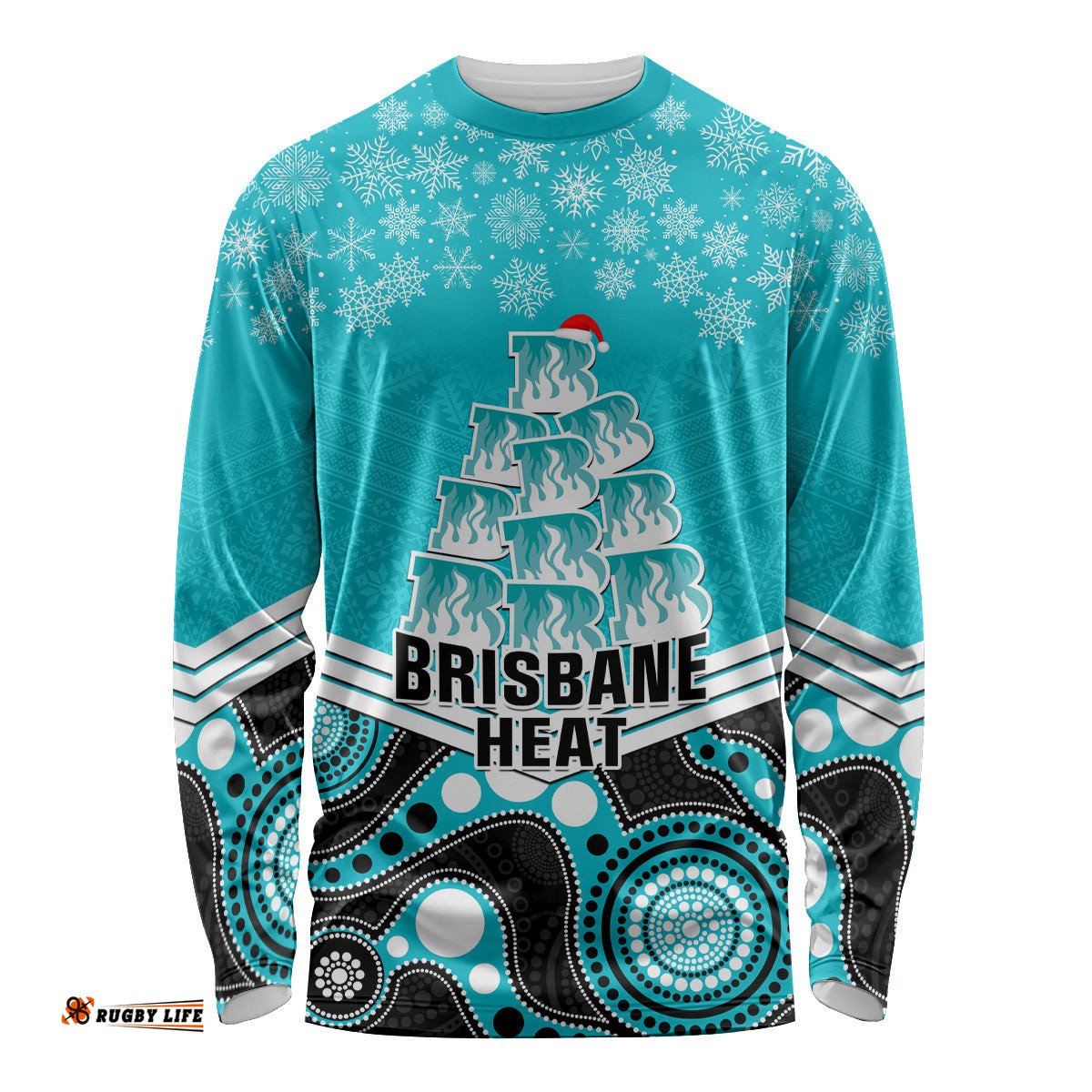 Custom Brisbane Heat Cricket Christmas Long Sleeve T-shirt Merry Xmas Indigenous Art