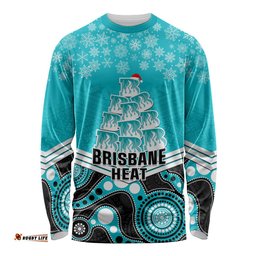 Custom Brisbane Heat Cricket Christmas Long Sleeve T-shirt Merry Xmas Indigenous Art