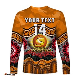 Custom Text And Number Perth Scorchers Cricket ANZAC Long Sleeve T-shirt Poppy Aboriginal Camouflage