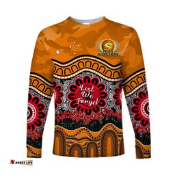 Custom Text And Number Perth Scorchers Cricket ANZAC Long Sleeve T-shirt Poppy Aboriginal Camouflage