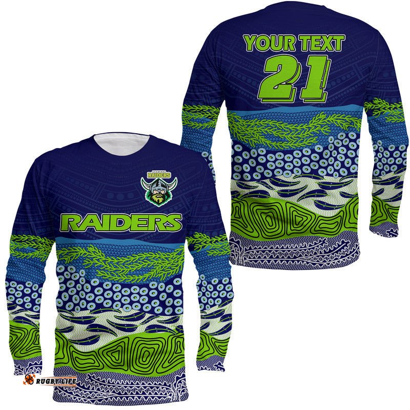 Custom Text And Number Canberra The Green Machine Raiders Boomerang Indigenous Long Sleeve T-shirt