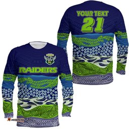 Custom Text And Number Canberra The Green Machine Raiders Boomerang Indigenous Long Sleeve T-shirt