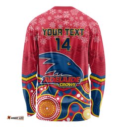 Custom Adelaide Crows Football Christmas Long Sleeve T-shirt Merry Xmas Mix Aboriginal Art