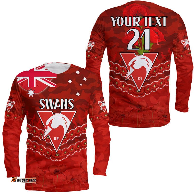 Custom Personalised Swans Football ANZAC Long Sleeve T-shirt Lest We Forget