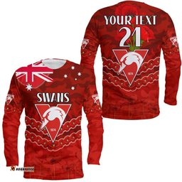 Custom Personalised Swans Football ANZAC Long Sleeve T-shirt Lest We Forget