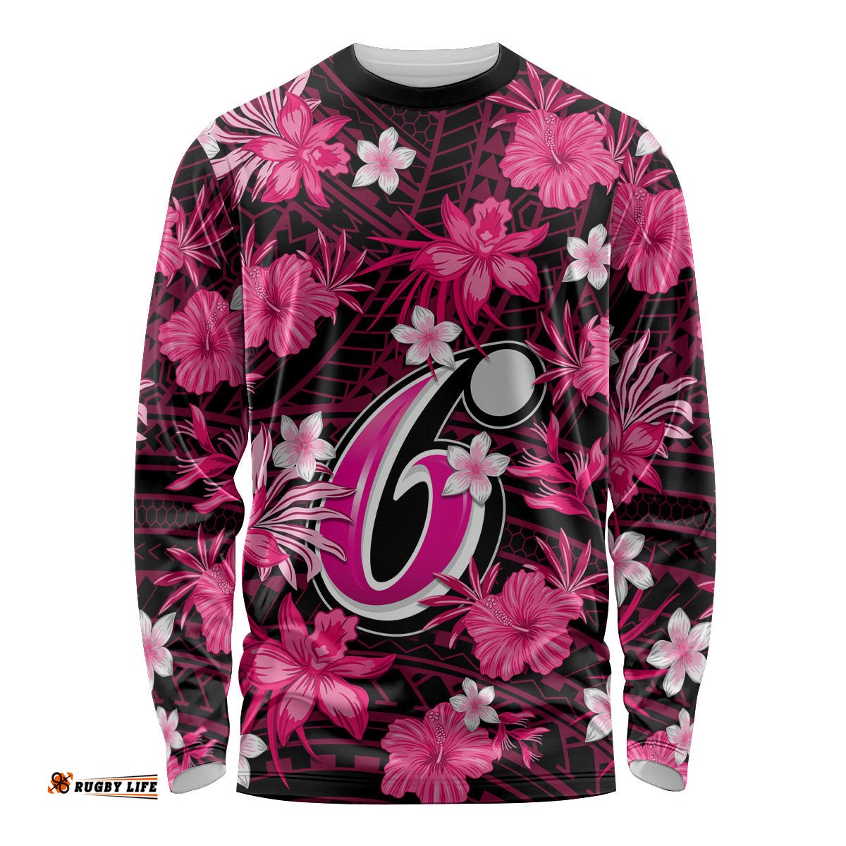 Australian Sixers Cricket Long Sleeve T-shirt Baeuty Pacific Hibiscus and Polynesian Pattern