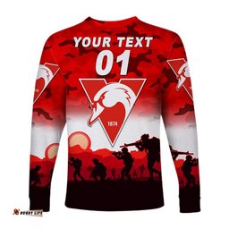 Custom Personalised Sydney Swans ANZAC Long Sleeve T-shirt Simple Style