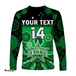 Custom Text And Number Melbourne Stars Long Sleeve T-shirt Gradient Aboriginal Dot Painting