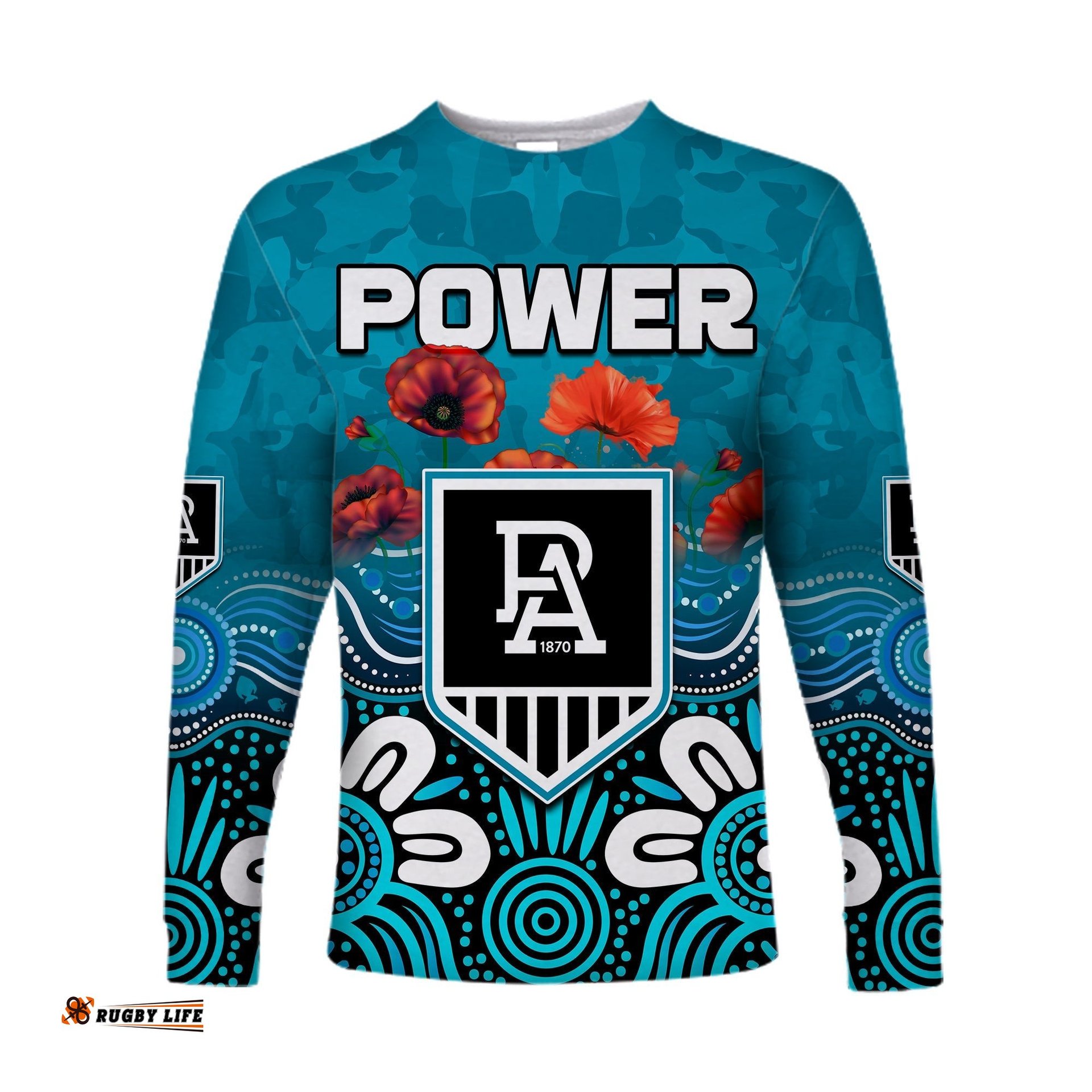 Power Anzac Long Sleeve T-shirt Port Adelaide Aboriginal Remember Them