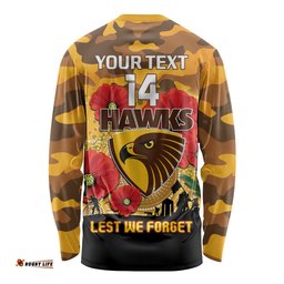Custom Hawks Football ANZAC Long Sleeve T-shirt Gallipoli Camouflage With Poppies