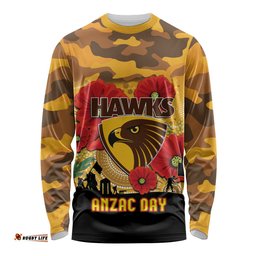 Custom Hawks Football ANZAC Long Sleeve T-shirt Gallipoli Camouflage With Poppies