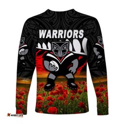 New Zealand Warriors ANZAC Long Sleeve T-shirt Maori Poppy Flowers