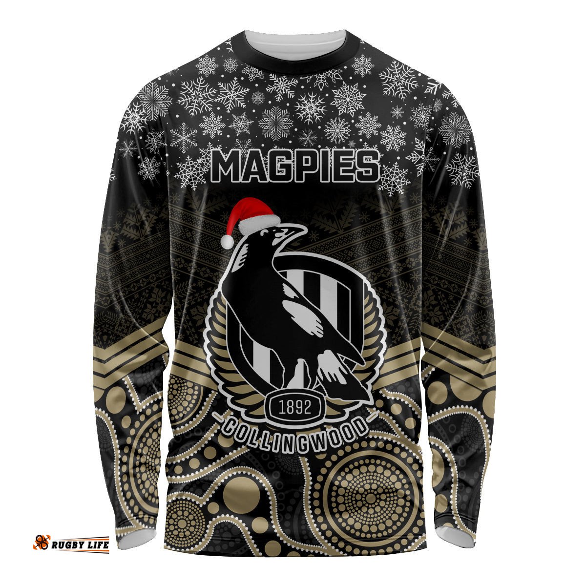Custom Collingwood Football Christmas Long Sleeve T-shirt Merry Xmas Mix Aboriginal Art