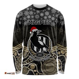 Custom Collingwood Football Christmas Long Sleeve T-shirt Merry Xmas Mix Aboriginal Art