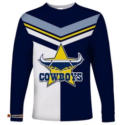 Custom Text And Number NRL Cowboys Long Sleeve T-shirt Mix Jersey