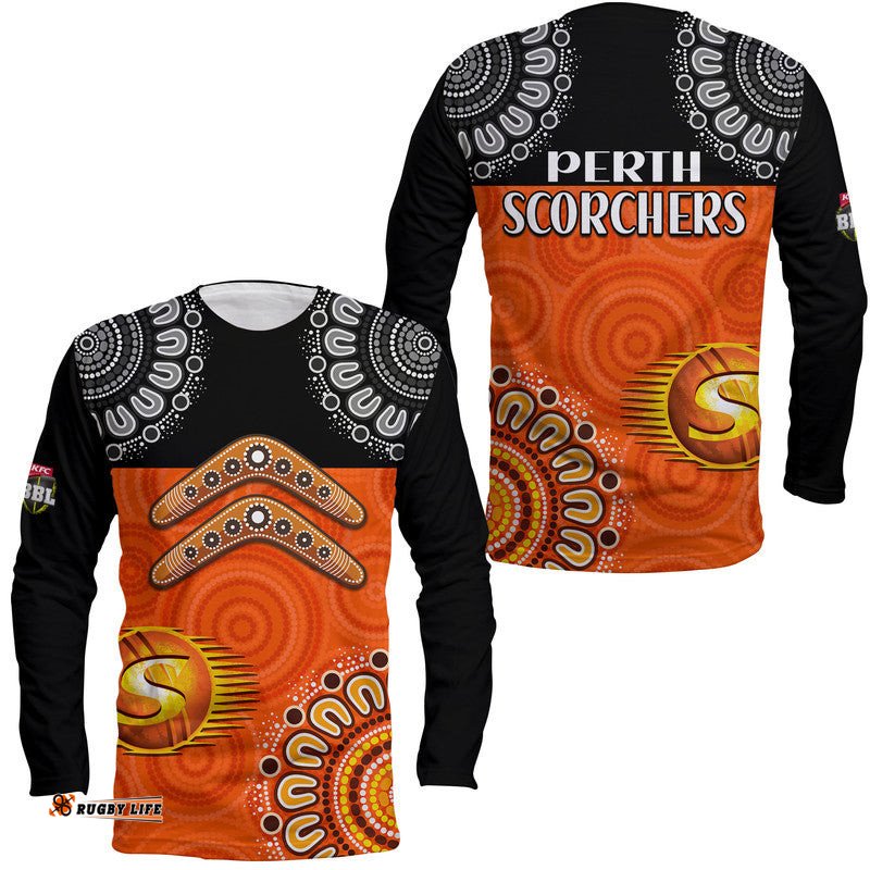 Perth Scorchers Cricket Long Sleeve T-shirt Aboriginal Double Boomerang