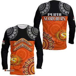 Perth Scorchers Cricket Long Sleeve T-shirt Aboriginal Double Boomerang