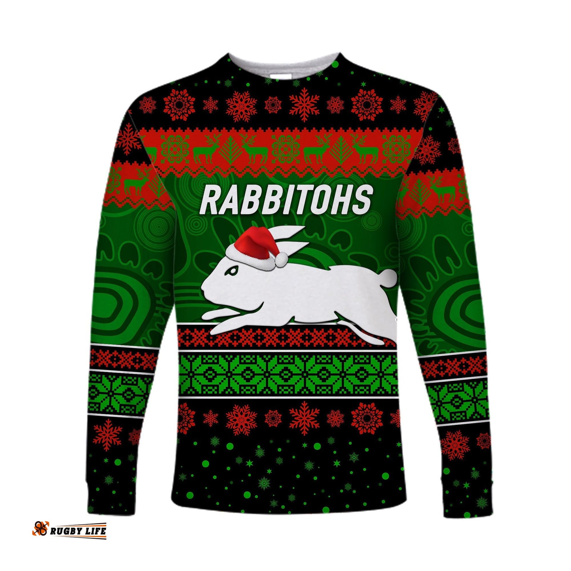South Sydney Rabbitohs Long Sleeve T-shirts Christmas Simple Style Black