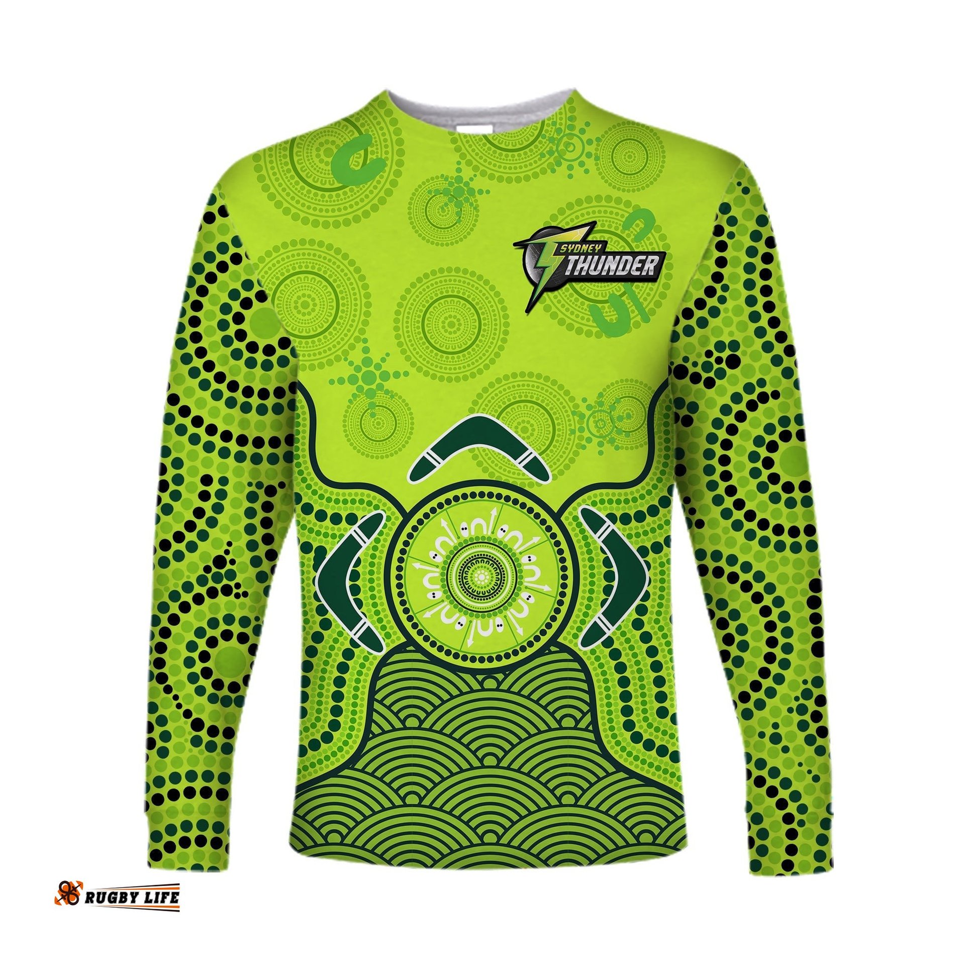 Custom Text And Number Sydney Thunder Long Sleeve T-shirt Gradient Aboriginal Dot Painting