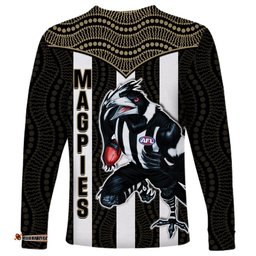Magpies Football Long Sleeve T-shirt Collingwood 1892 Indigenous Sporty Style