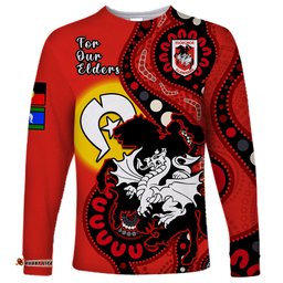 Custom Text And Number Dragons Rugby NAIDOC Long Sleeve T-shirt For Our Elders Aboriginal
